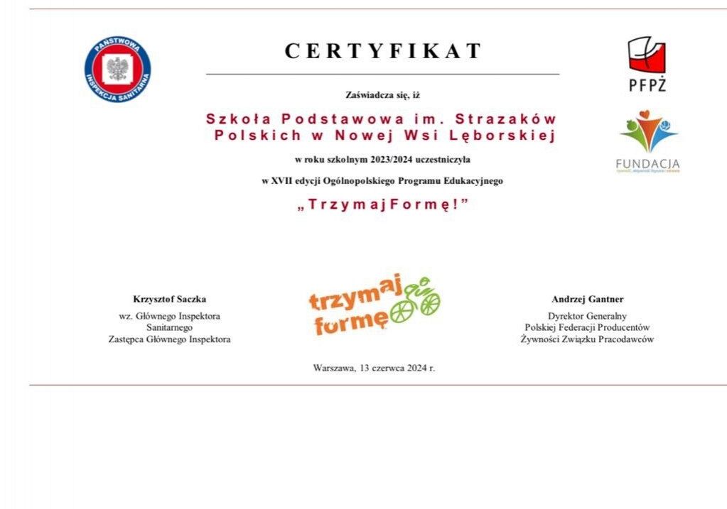 certyfikat trzymaj formę