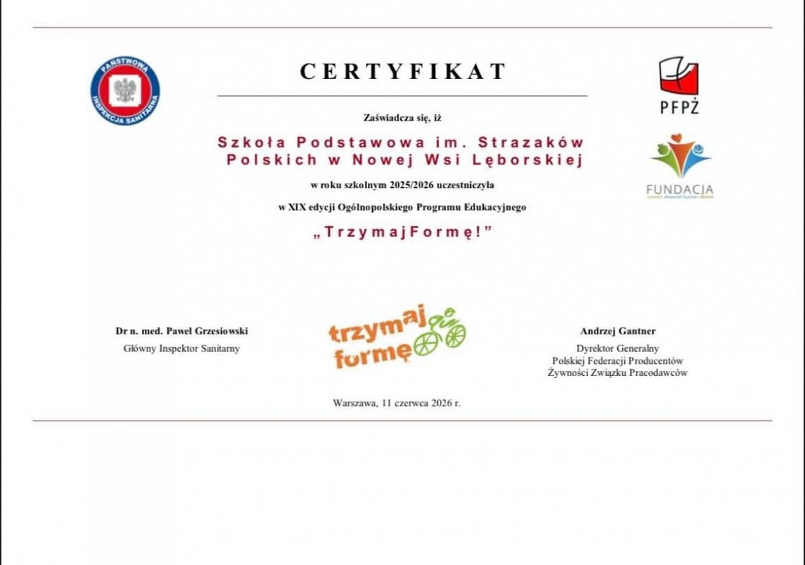 CERTYFIKAT TRZYMAJ FORMĘ