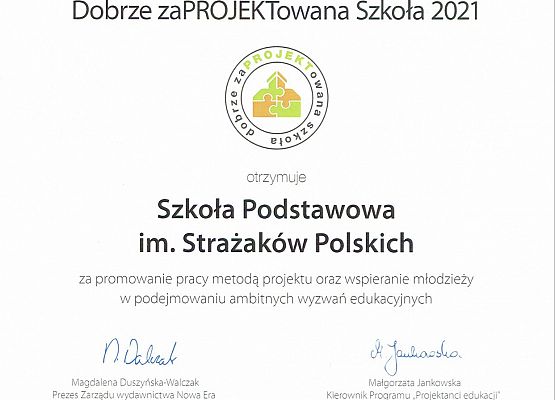 certyfikat dla szkoły