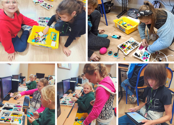 klasa 4a buduje z klocków Lego Spike