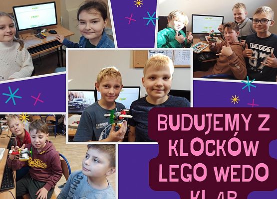 klasa 4b buduje z klocków lego WeDo
