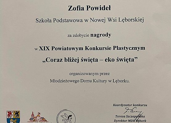 Coraz bliżej święta Eco święta - Z. Powideł dyplom