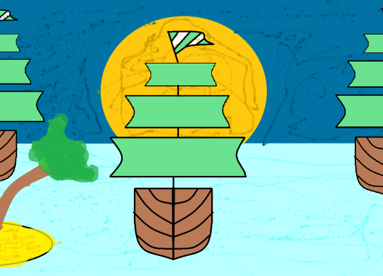 Statki na morzu i wyspa