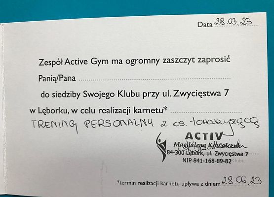 karnet na trening personalny