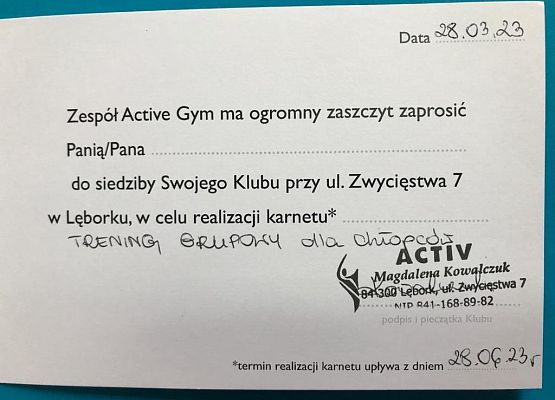 karnet na trening grupowy