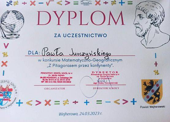 dyplom Pawła Jurczyńskiego