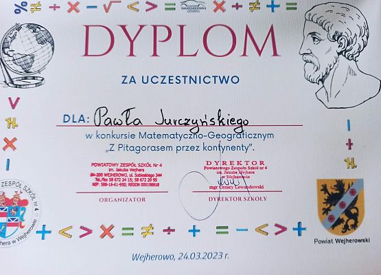 dyplom Pawła Jurczyńskiego