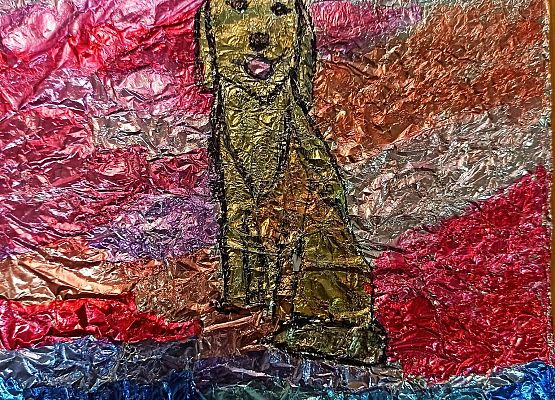 piesek na folii alumioniowej