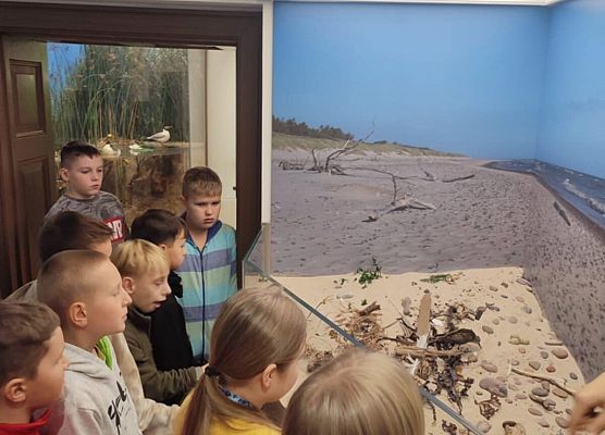 uczniowie klasy 4b oglądają wystawę