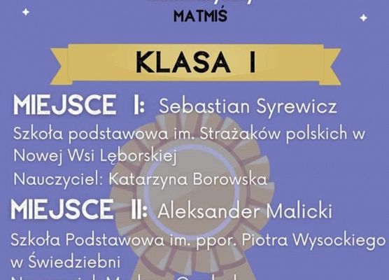 Grafika 2: Gratulacje dla Sebastiana Syrewicz z klasy 1a