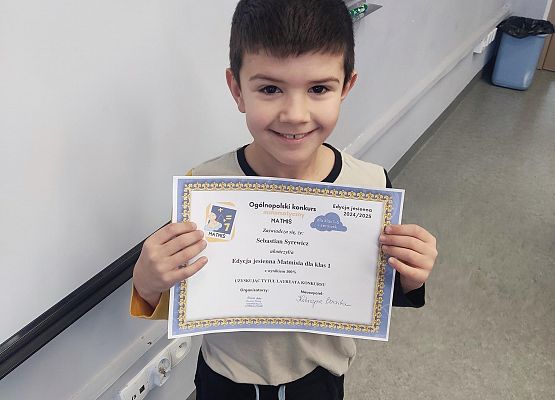 Grafika 1: Gratulacje dla Sebastiana Syrewicz z klasy 1a