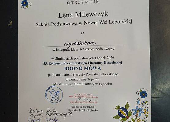 dyplom dla Lenki