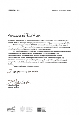 podziękowanie dla Szkoły Podstawowej w Nowej Wsi Lęborskiej za udział w akcji Żonkile